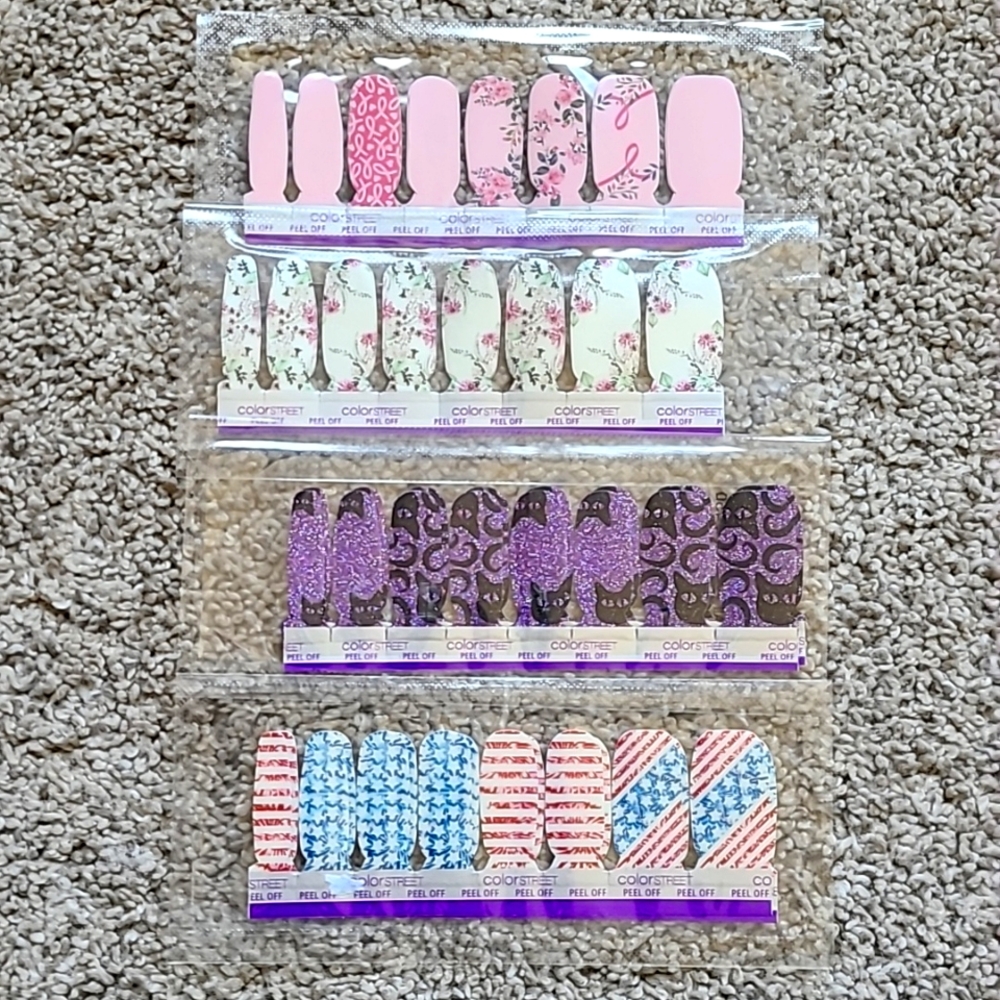Color Street Nails - FLORA GOOD TIME, HOPE BLOOMS, Cat's all folks, Flag you're